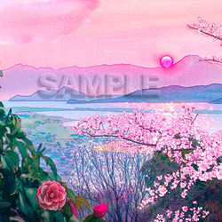 会津桜峠の朝 .オリジナル (水彩キラキラ光沢和紙) 絵画 yoiiro 通販