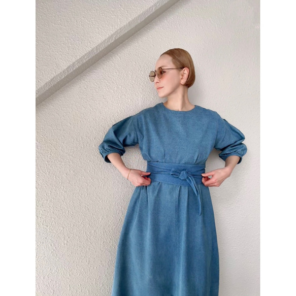 選擇您的尺寸和長度！雙向腰帶！牛仔長裙❤️寬鬆版型❤️成熟淑女風❤️淺藍色 第10張的照片