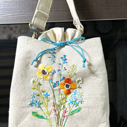 ネイビータイプの花刺繍ワンショルダーバッグ トートバッグ 桃屋ぴちこ