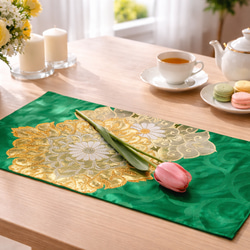 豪華刺繍プラチナ箔 正絹テーブルランナーテーブルセンター 帯リメイク