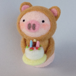 羊毛フェルトのぶーぶーぶたちゃんストラップ・受注制作 羊毛フェルト