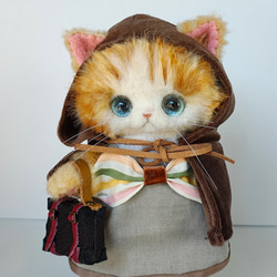 アートドール 三毛猫 羊毛フェルト フェイクファー テディキャット 本