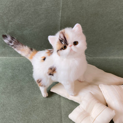 羊毛フェルト猫 全身 リアル可愛い三毛のマンチカン 羊毛フェルト
