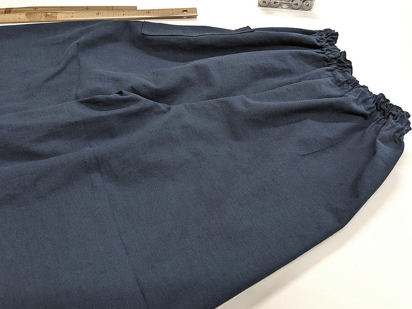 ◆お試し価格◆ワイドパンツ◆　コットンリネン・ネイビー 1枚目の画像