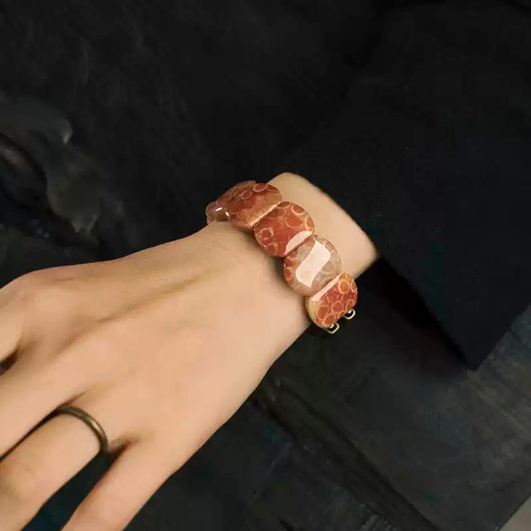◤ Refined ◢  珊瑚石（コーラルストーン）エスニック スタイル ブレスレット 8枚目の画像