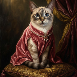 猫（シャム猫）トートバッグ ルネサンス風カラーアート 金縁フレーム 6枚目の画像