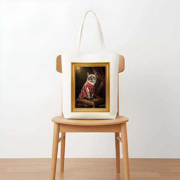 猫（シャム猫）トートバッグ ルネサンス風カラーアート 金縁フレーム 5枚目の画像