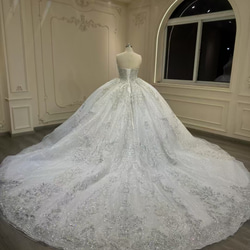 激安、チャンスをつかむ　取り外し可能袖　オフショルダー　二の腕カバー　白ホワイト　グッリター編み上げ　ブライダル海外挙式 7枚目の画像