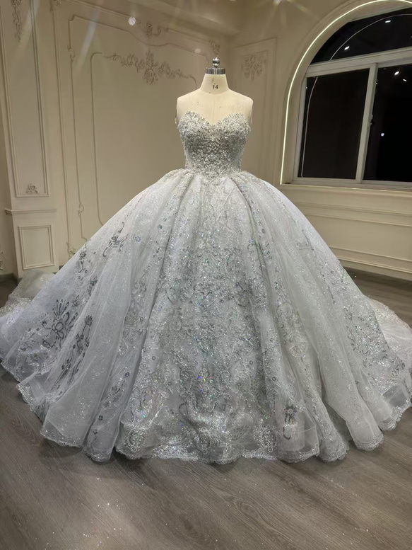 激安、チャンスをつかむ　取り外し可能袖　オフショルダー　二の腕カバー　白ホワイト　グッリター編み上げ　ブライダル海外挙式 2枚目の画像