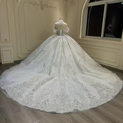 激安、チャンスをつかむ　取り外し可能袖　オフショルダー　二の腕カバー　白ホワイト　グッリター編み上げ　ブライダル海外挙式 8枚目の画像