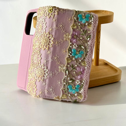 ビーズフラワー/ピンク スマホケース/iPhoneケース 4枚目の画像