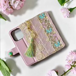 ビーズフラワー/ピンク スマホケース/iPhoneケース 2枚目の画像