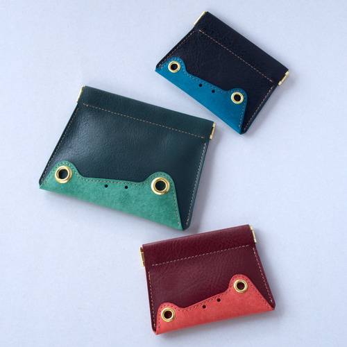 *☆バネ口ポーチ☆ミニポーチ☆多目的ポーチハンドメイド☆ カエルのバネ口ポーチ『Zi-Frog』｜本革 ミニポーチ（S・Mサイズ