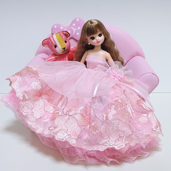 316一点物ミニチュアウェディングドレス☆ピンク薔薇と夢のチュール