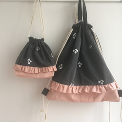 ◇選べるサイズ◇ さくらんぼ刺繍の巾着袋 ピンク 体操服袋・お着替え