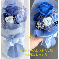 ベビーブルーローズとミニ薔薇とかすみ草のふんわり花束（プリザーブド