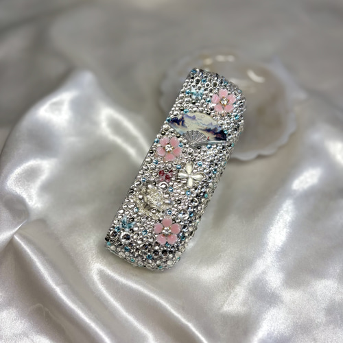 月の雫 iQOSケースデコ キラキラ✨️水色 ブラック 和柄 和風 桜 蝶 お面 蛇 扇子 月 デコ