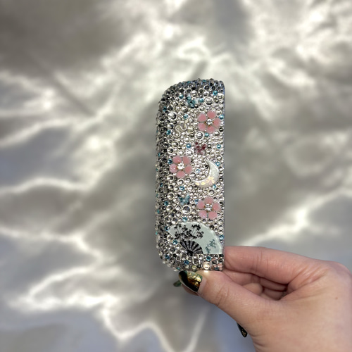 キラキラ✨️水色 ブラック 和柄 和風 桜 蝶 お面 蛇 扇子 月 デコ
