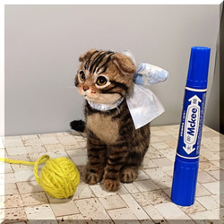 【リクエスト品(1)】羊毛フェルト 白猫　ころんと甘えんぼ♡キジ白ちゃんセット ふわもち猫ちゃんマスコット｜羊毛フェルト・キジ白・手のひらサイズ