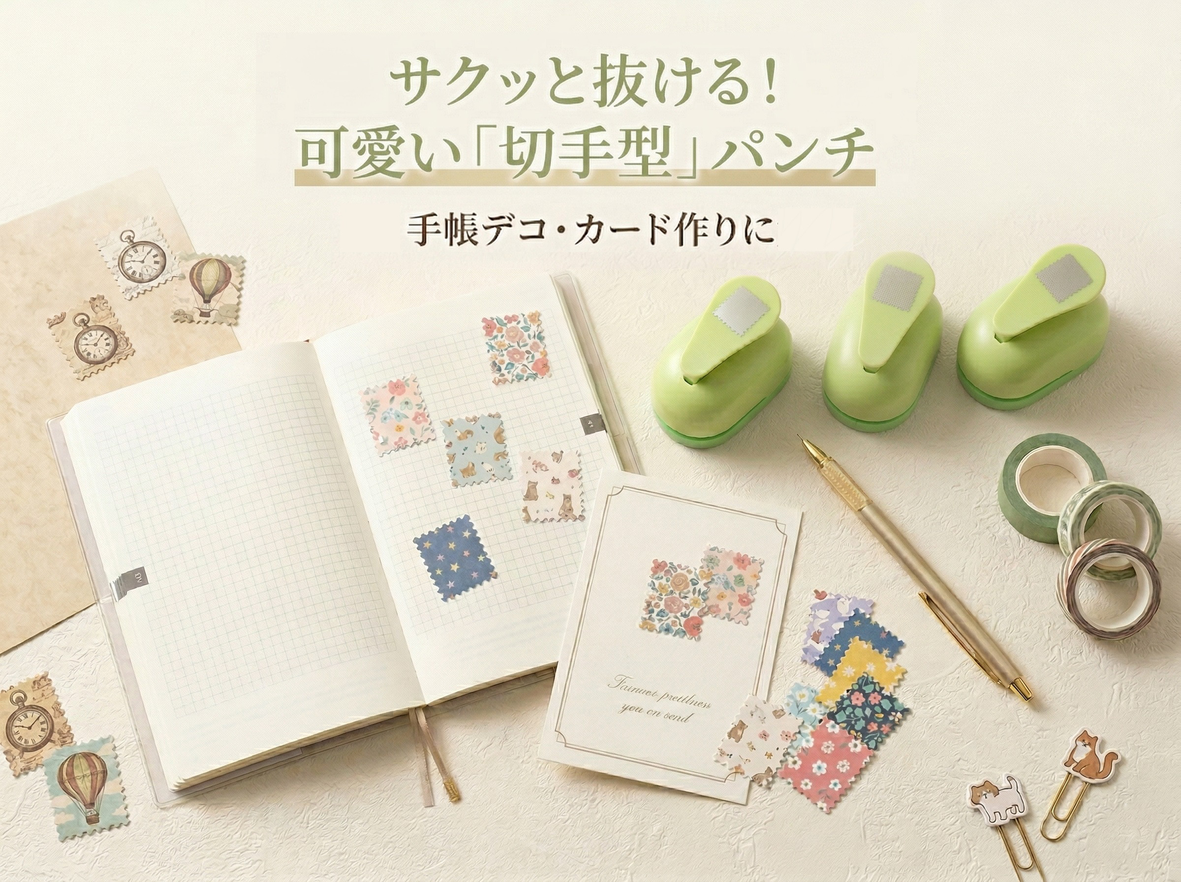 クラフトパンチ 切手型 手帳デコ スクラップブッキング レトロ