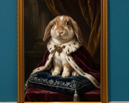 うさぎ（フレンチロップ）のルネサンス風肖像画 油絵風アートA3額装