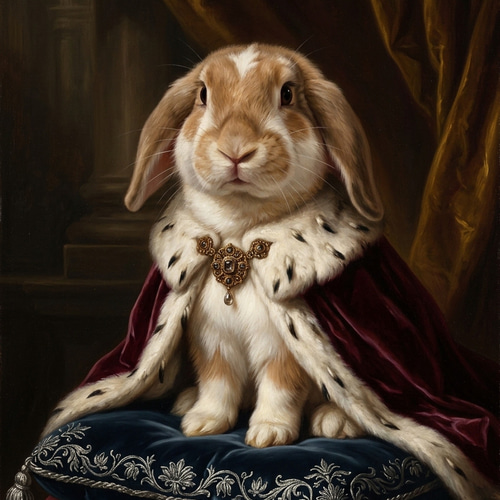 うさぎ（フレンチロップ）のルネサンス風肖像画 油絵風アートA3額装