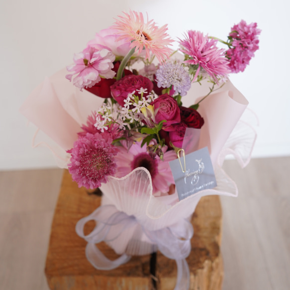 フレッシュフラワー　そのまま飾れるブーケ・ピンク S・Mサイズ　生花　花束　母の日　フラワー　母の日ギフト2026 11枚目の画像