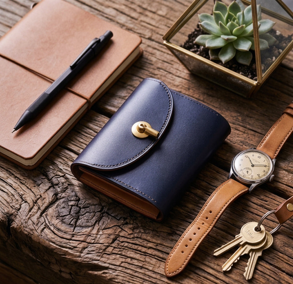 ※数量限定 flap mini wallet [ 茶芯ブラック ] オコシ金具 ver. ミニ財布 コンパクトウォレット 1枚目の画像