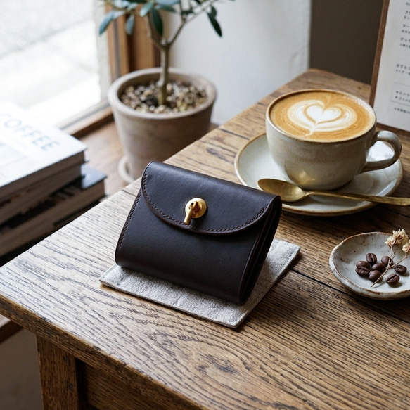 ※数量限定 flap mini wallet [ 茶芯ブラック ] オコシ金具 ver. ミニ財布 コンパクトウォレット 4枚目の画像