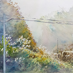 絵画 水彩画 風景画 画題 「晩秋の川景色」 絵画 yamakasumi56 通販