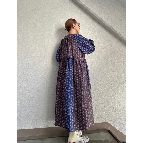 選擇您的長度❣️成人彩色拼接連身裙❤️寬鬆版型❤️復古小碎花圖案❤️四季皆宜 第10張的照片