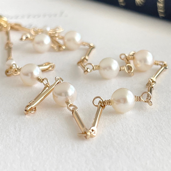 Akoya珍珠條鍊項鍊 14KGF 禮物 Akoya珍珠 第8張的照片