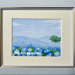 ひまわりの咲く丘」アクリル画 原画 キャンバス 25cm角サイズ 風景画