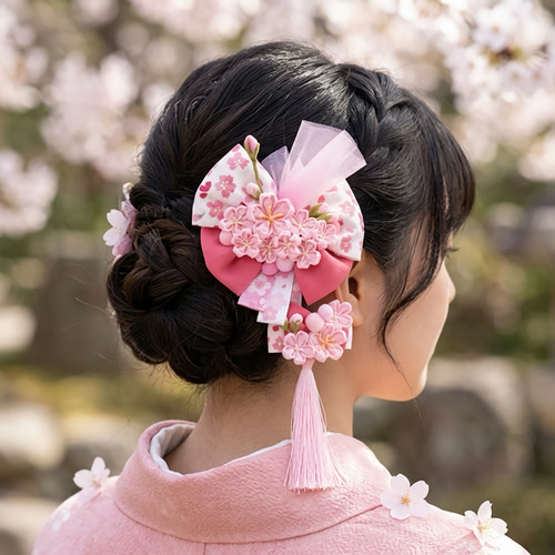 桜つまみ細工髪飾り 卒業式・七五三 ヘアピン つまみ細工かえる屋 通販
