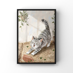 絵画 | イラストポスター 137 ☆ 【カーテンの後ろに隠れている猫