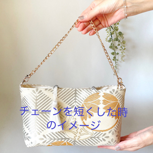 帯バッグ【流水牡丹紋様】佐賀錦 金箔 プラチナ箔 2wayバッグ 帯