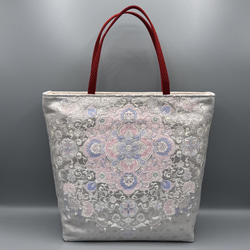 着物 帯 帯締め ハンドメイド トートバッグ リメイク 金 花 六通柄袋帯