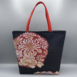 着物 帯 リメイク ハンドメイド トートバッグ 黒 帯締め 桜 トート