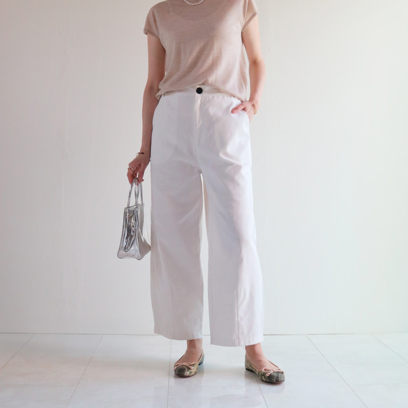 Newホワイトデニム【脚長見え】カーブシルエットワイドパンツ