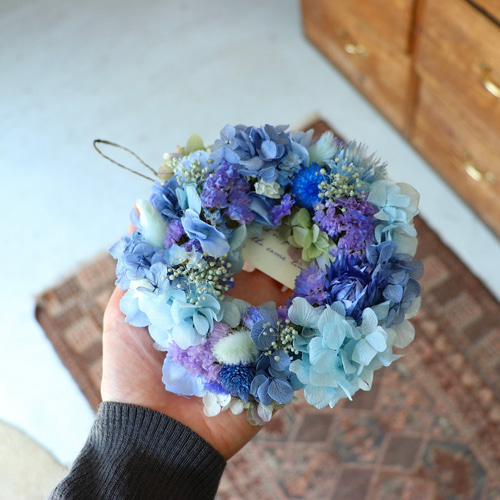 ブルーのミニリース 父の日 紫陽花 あじさい プレゼント 誕生日ギフト