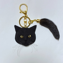 羊毛フェルト 猫キーホルダー 黒猫 金眼 キーホルダー まめちま 通販