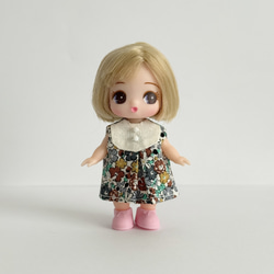 ぷちリカちゃん Aラインワンピース 花柄 1枚 ハンドメイド アウト