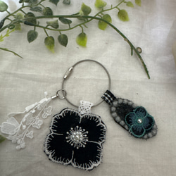 ハンドメイド♡メガネケース♡綿麻黒リーフ刺繍生地♡普通タイプ