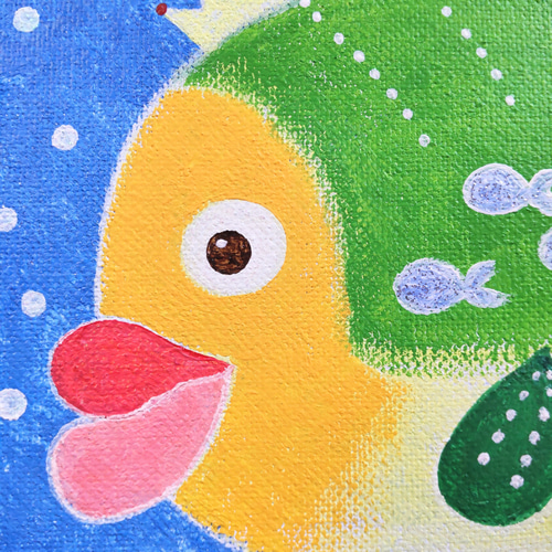 原画『心まかせ』キャンバス(F0号) 可愛い魚 カラフル ユニーク