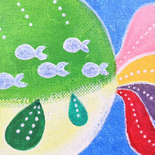 原画『心まかせ』キャンバス(F0号) 可愛い魚 カラフル ユニーク