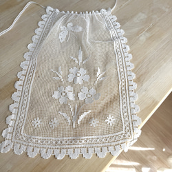 リネン 刺繍レースクッションカバー 鳥と花モチーフ 白糸刺繍 カット
