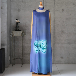 着物リメイク 辻が花 紬のフレアー袖ワンピース/ フリーサイズ kimono