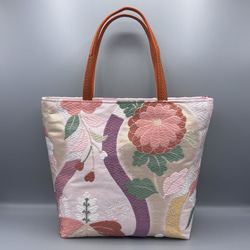 底板付き】着物 帯 帯締め ハンドメイド トートバッグ リメイク 銀