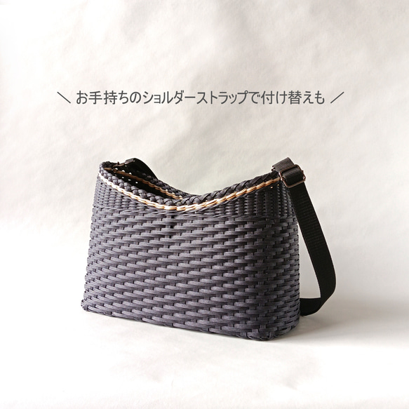 ブラック×シャンパンゴールドのパラコードかごバッグ2way｜B5サイズ・長さ調節可・内ポケット 12枚目の画像
