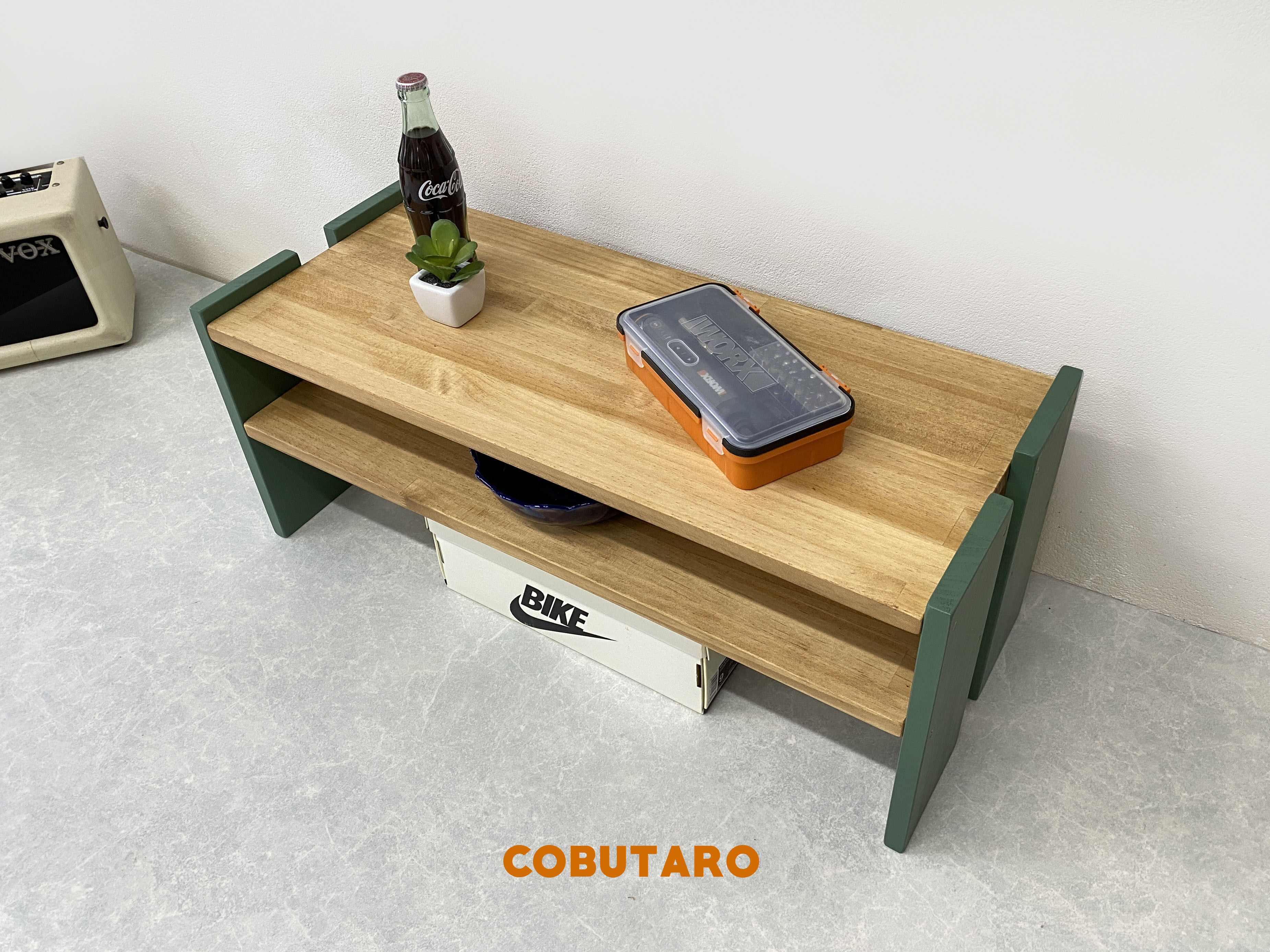 木製テレビ台 グリーン×ブラウン